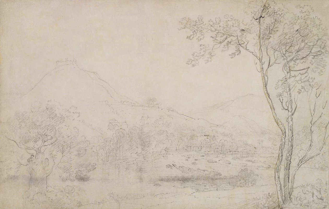 Castell Dinas Bran, Walia (grafitowo-czarna kreda na papierze) autorstwa Richard Wilson
