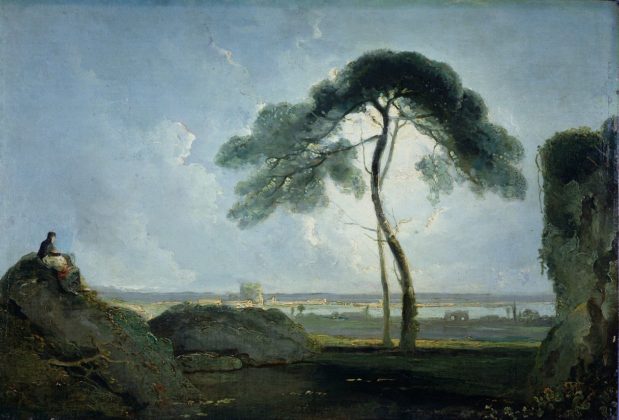 Włoski krajobraz z kamienną sosną (olej na płótnie na panelu dębowym) autorstwa Richard Wilson