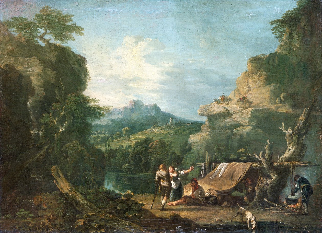 Pejzaż z bandytami wokół namiotu, 1752 r. autorstwa Richard Wilson