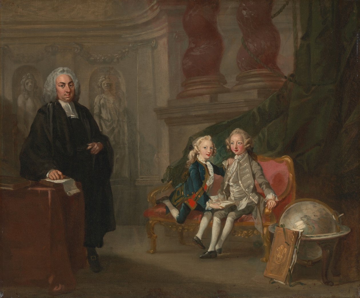Książę Jerzy i książę Edward Augustus, synowie Fryderyka, księcia Walii, z ich wychowawcą dr Francisem Ayscough autorstwa Richard Wilson