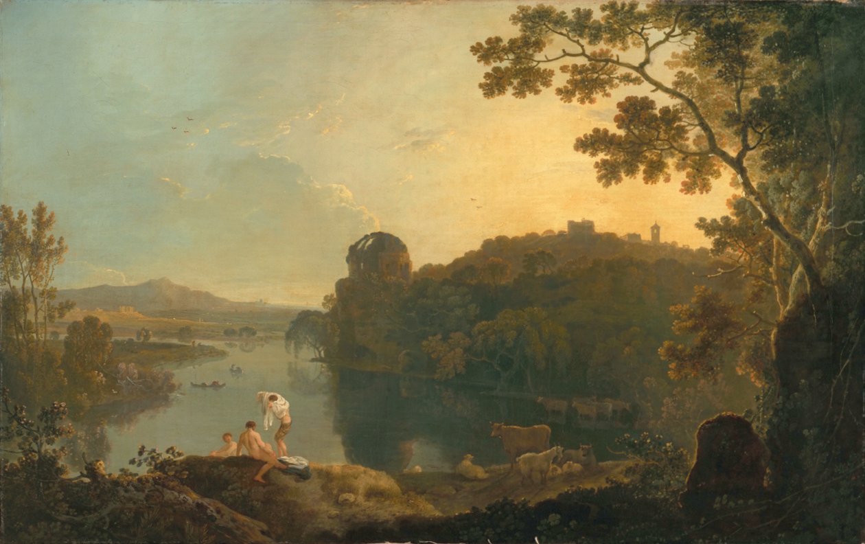 Scena rzeczna: kąpiący się i bydło, ok. 1763-65 (olej na płótnie) autorstwa Richard Wilson