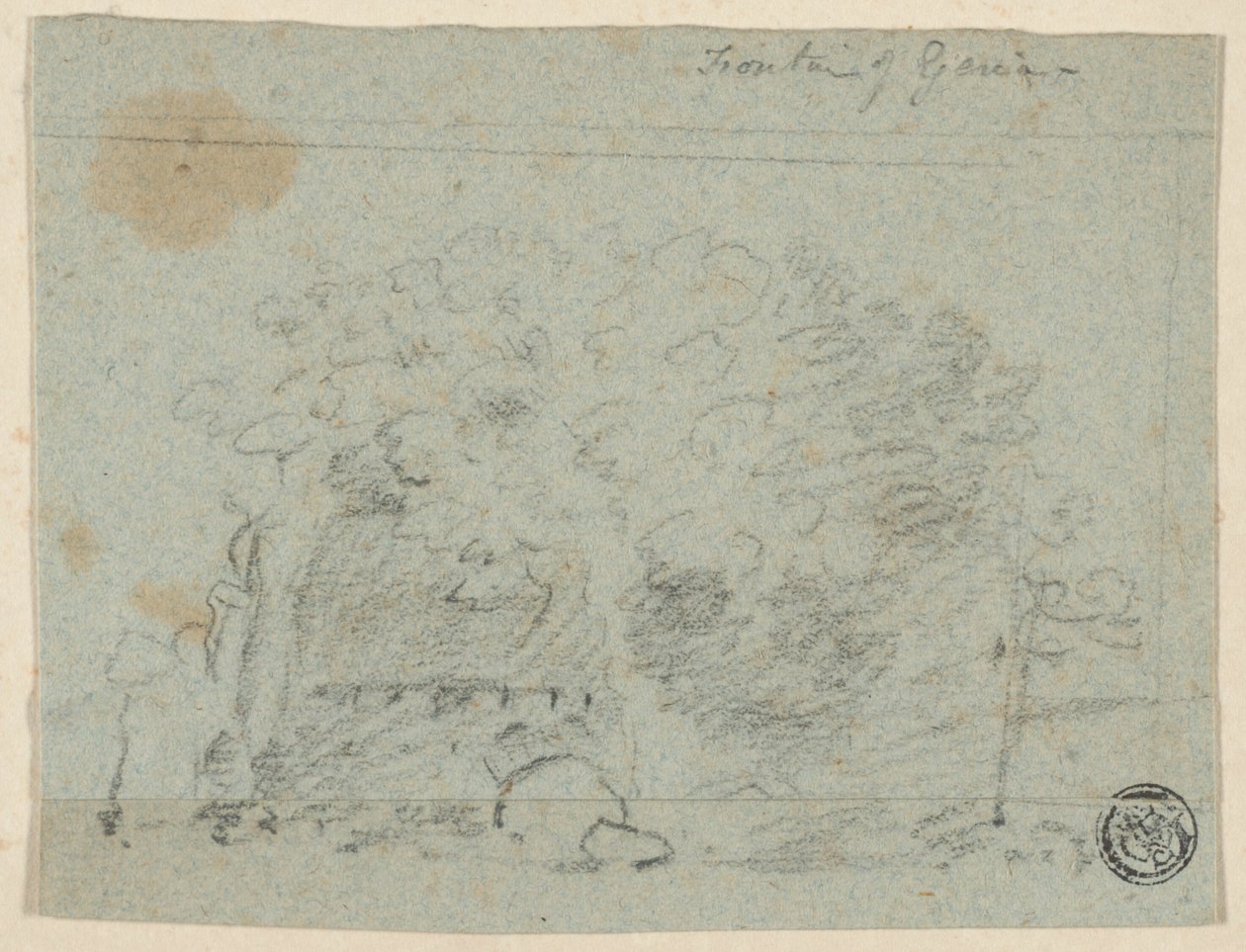 Szkic drzew w pobliżu mostu (recto); Szkic budynku (verso) autorstwa Richard Wilson