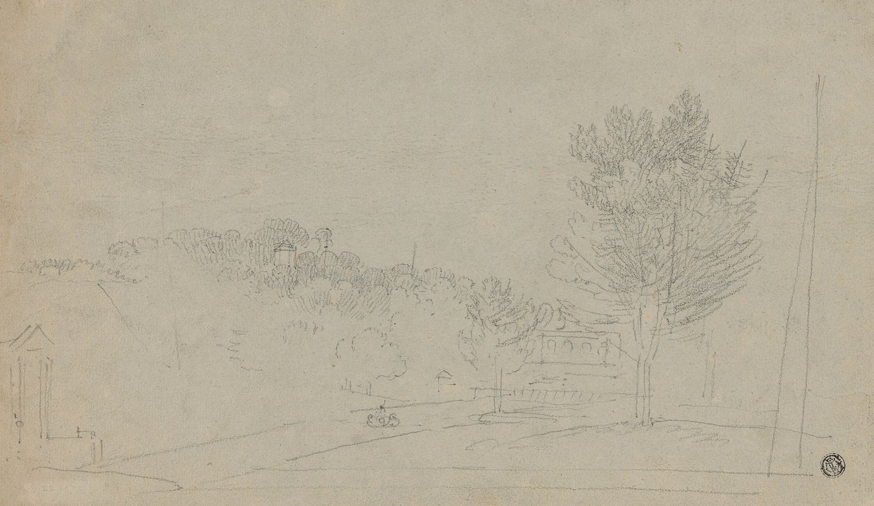 Widok na dom i ogrody Wilsona (rectto); Widok na dom i ogrody Wilsona (verso) autorstwa Richard Wilson