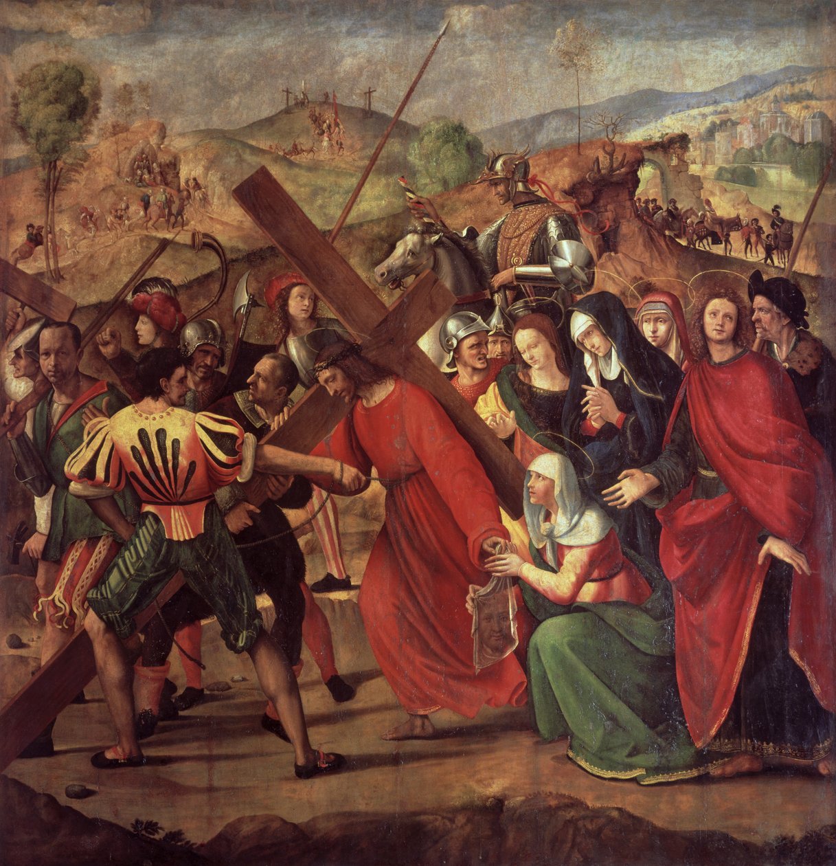Procesja na Kalwarię, ok.1505 (olej na płótnie przeniesiony z drewna) autorstwa Ridolfo , Il Ghirlandaio