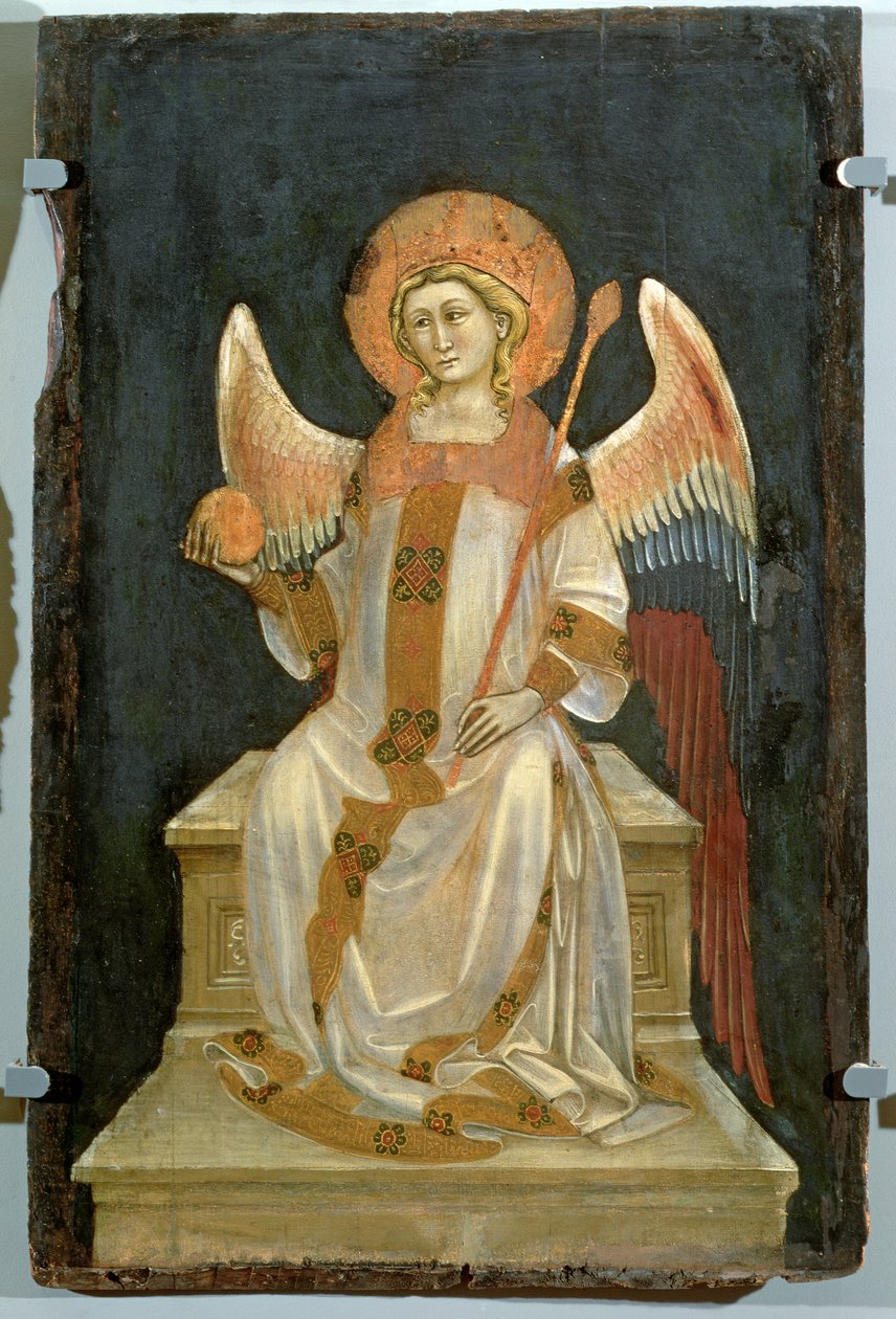 Anioł siedzący na tronie, Kula w jednej ręce, Berło w drugiej, ok. 1348-54 autorstwa Ridolfo di Arpo Guariento