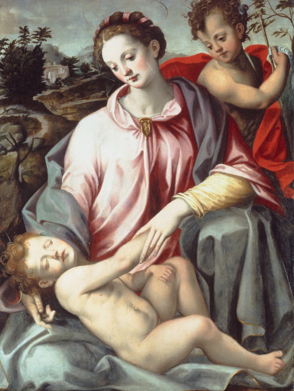 Madonna z Dzieciątkiem z Dzieciątkiem Św. Jan Chrzciciel (olej na desce) autorstwa Ridolfo Ghirlandaio