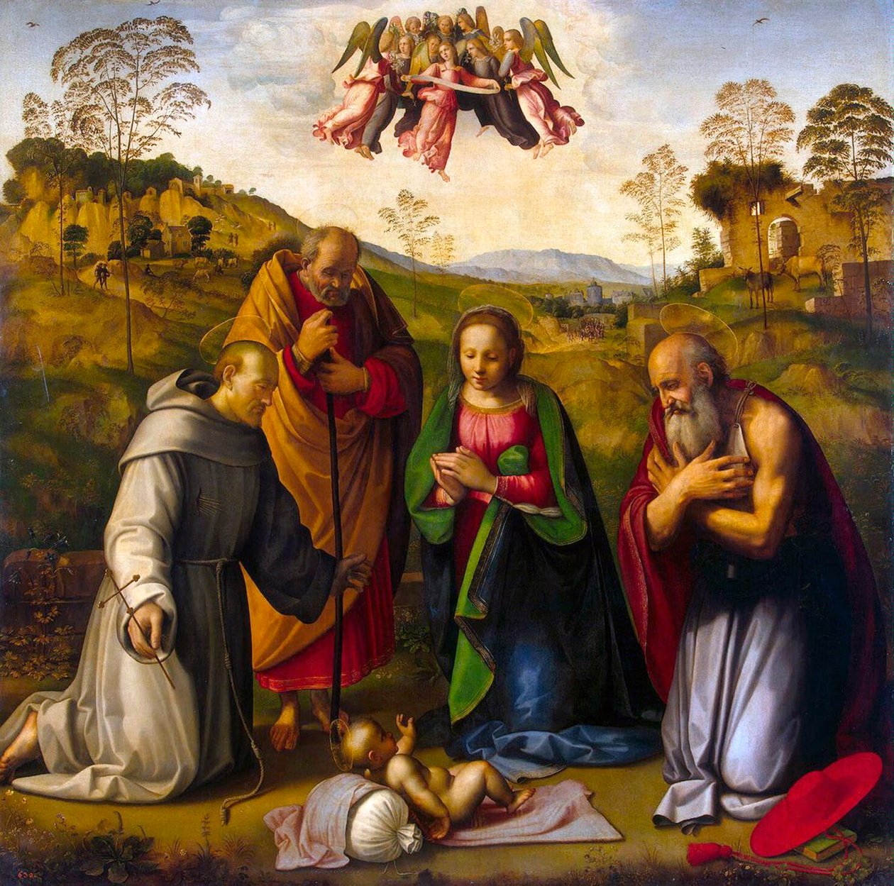 Dziewica z Dzieciątkiem i świętymi Franciszkiem i Hieronimem, 1510s. autorstwa Ridolfo Ghirlandaio
