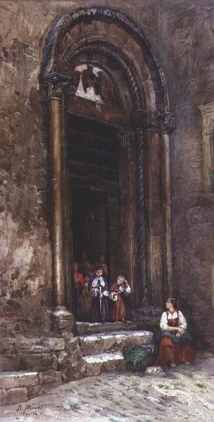 Boczne drzwi kościoła Santa Guiliana w Aquila degli Abruzzi autorstwa Rinaldo Werner