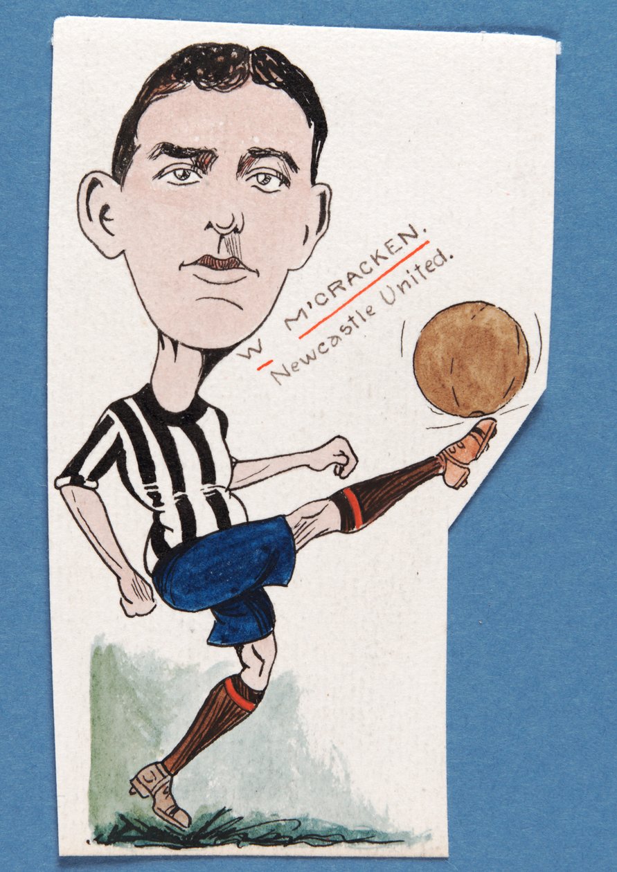 Billy McCracken, Newcastle United, rysunek do zestawu kart do papierosów, 1907 (pióro i atrament na karcie) autorstwa Rip