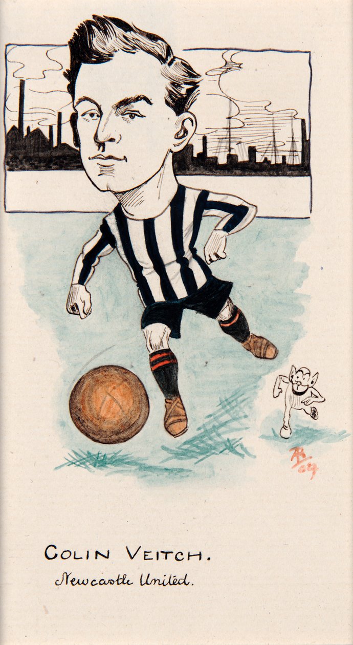 Colin Veitch, Newcastle United, rysunek do zestawu kart do papierosów, 1907 (pióro i atrament na karcie) autorstwa Rip