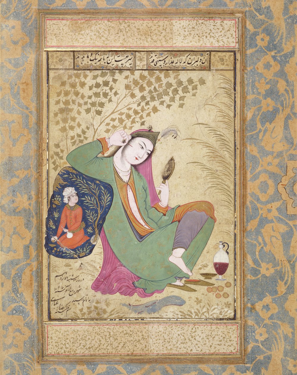 Dama z lustrem, XVI/XVII w. autorstwa Riza i Abbasi