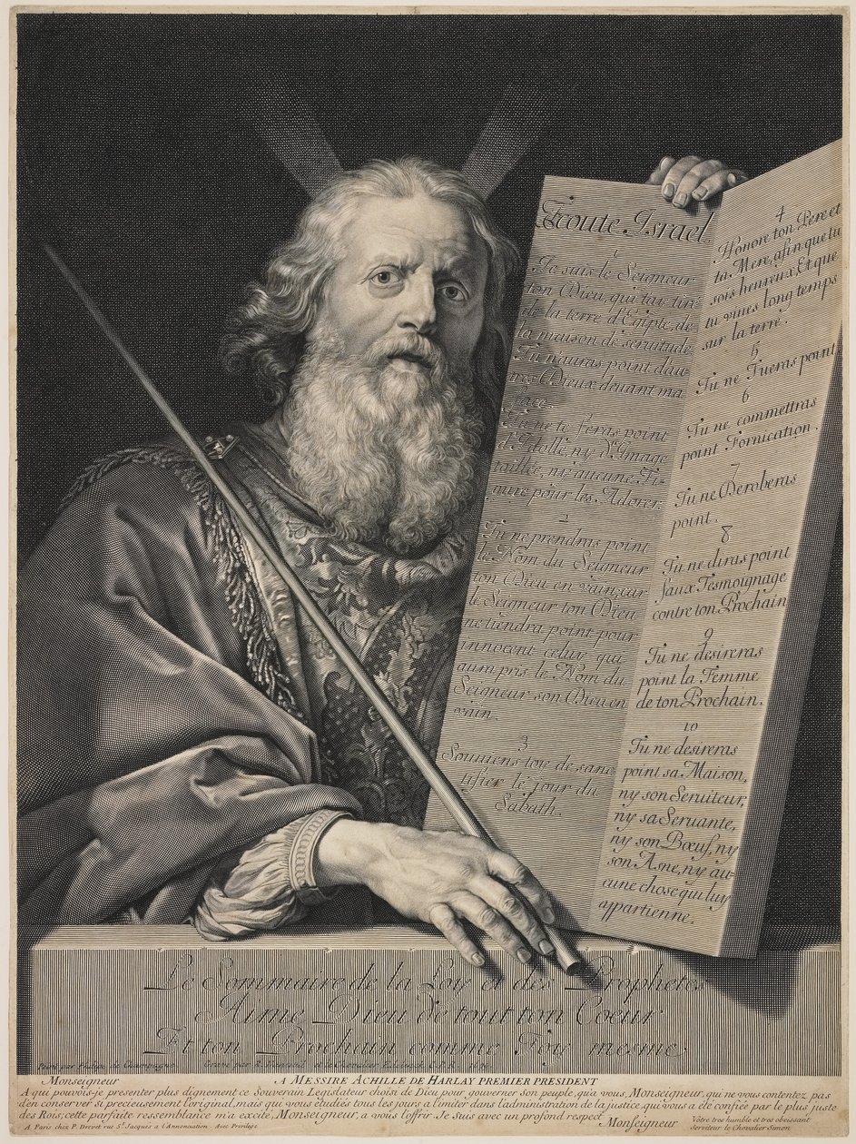 Mojżesz przedstawiający dziesięć przykazań, 1699 autorstwa Robert Nanteuil