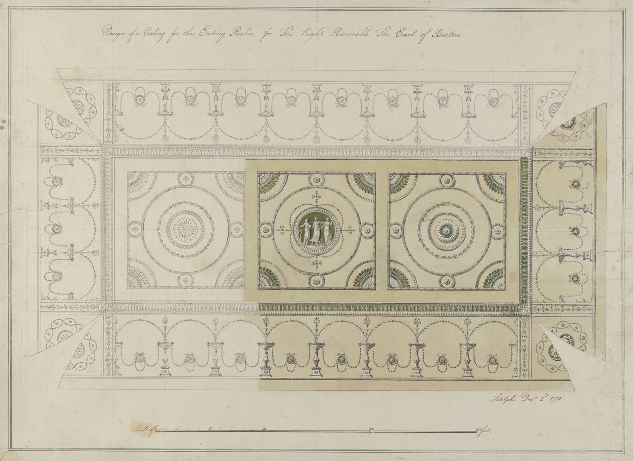 Projekt sufitu Jadalni, Headfort House, 1775 (pióro i atrament z wc na papierze wykładanym) autorstwa Robert Adam