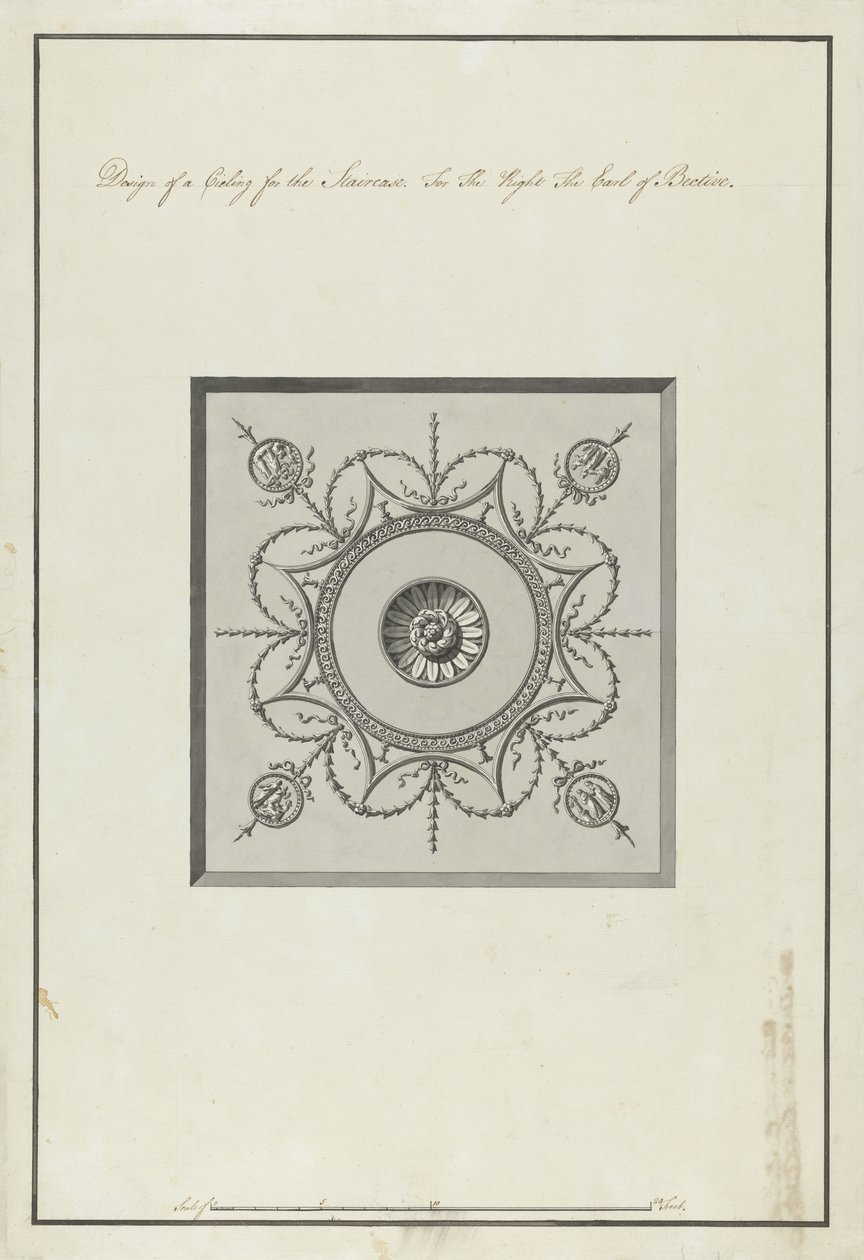Projekt sufitu klatki schodowej, Headfort House, 1771-75 (pióro i czarny tusz z szaro-czarnym praniem na papierze) autorstwa Robert Adam