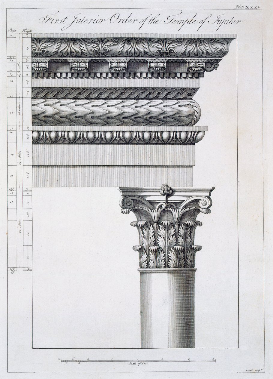 Porządek portyku do Vestibulum w Perystylium, z "Ruin Pałacu Cesarza Dioklecjana w Spalatro w Dalmacji", opublikowanego w 1764 r. autorstwa Robert Adam
