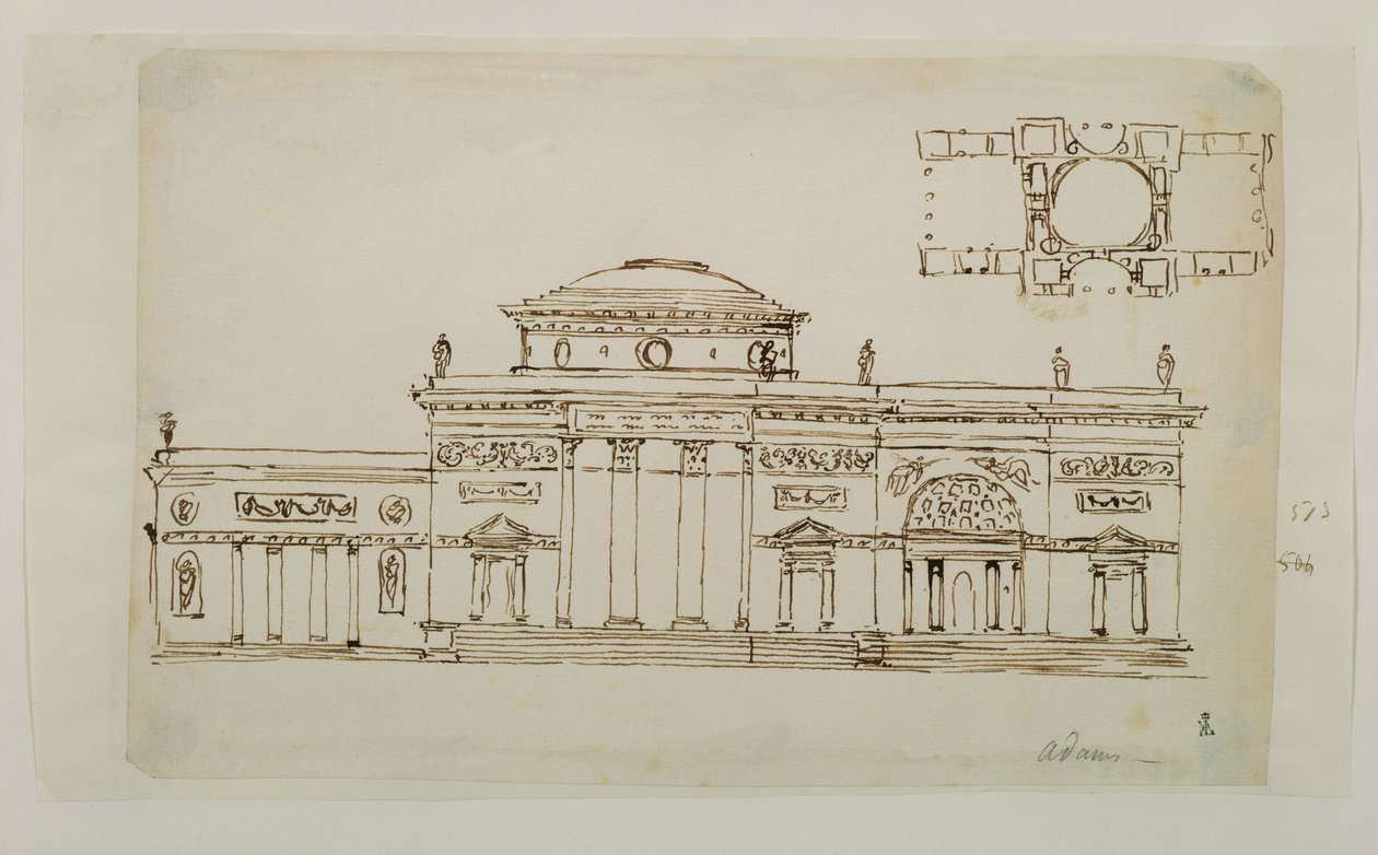 Szkicowy projekt budynku z kopułą (pióro i atrament) autorstwa Robert Adam