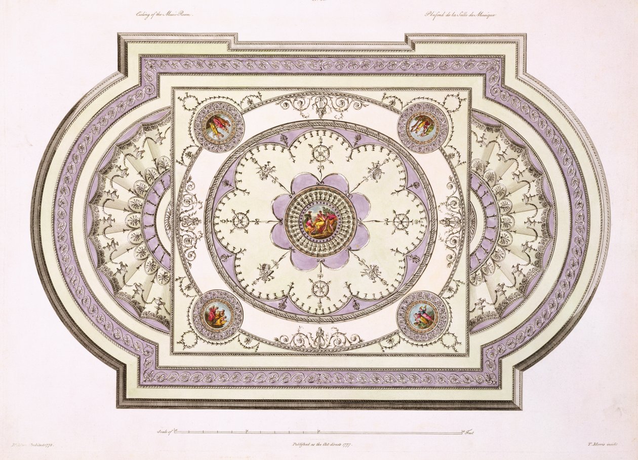 Sufit sali muzycznej, z Dzieła w architekturze, tom II, 1779 (druk) autorstwa Robert Adam