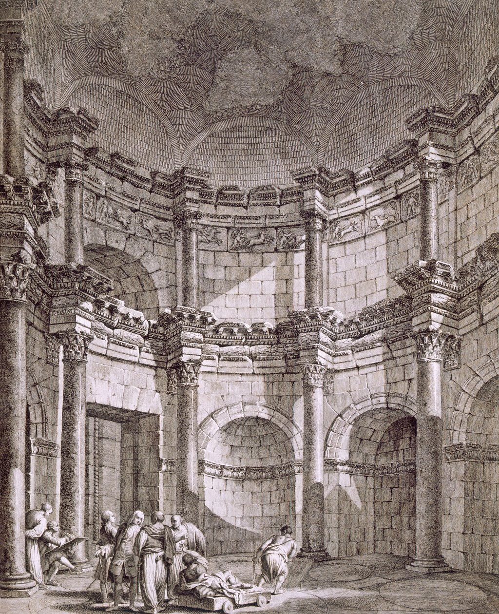 Świątynia Jowisza, z „Ruiny pałacu cesarza Dioklecjana w Spalatro w Dalmacji”, opublikowana w 1764 r. autorstwa Robert Adam