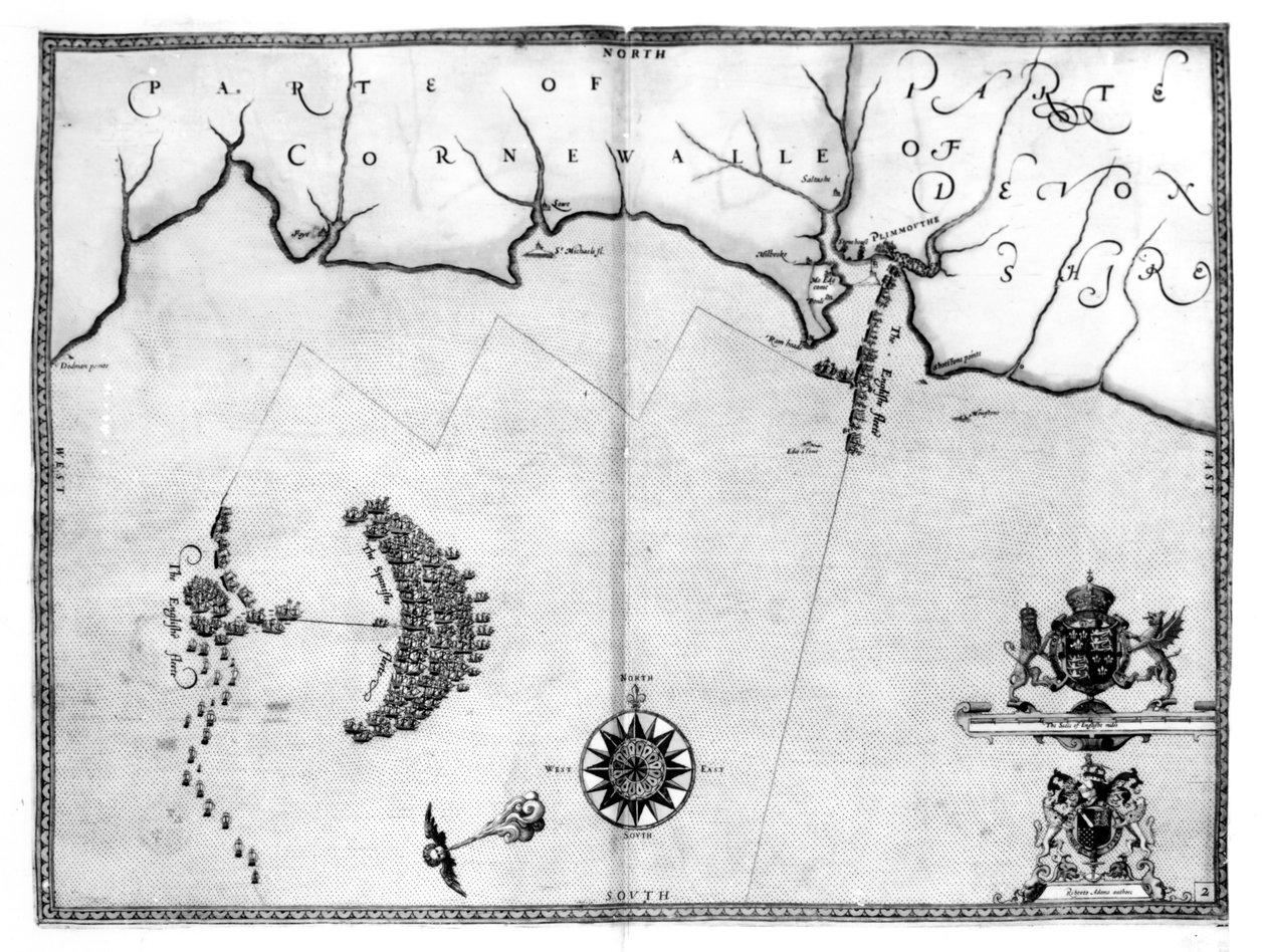 Mapa nr 2 przedstawiająca trasę floty Armady, rytowana przez Augustyna Rythera, 1588 autorstwa Robert Adams