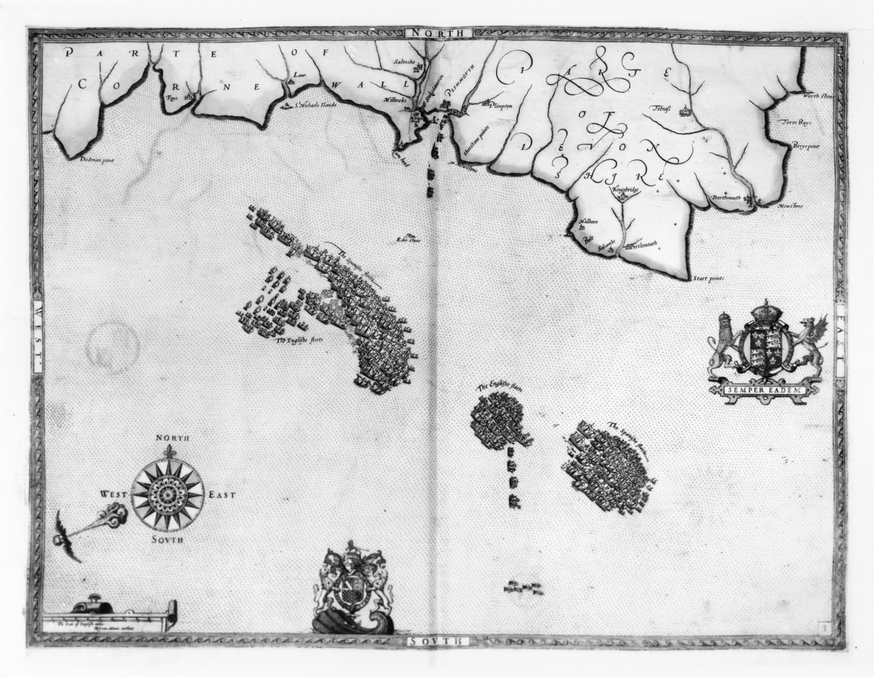 Mapa nr 3 przedstawiająca trasę floty Armady, wyryta przez Augustyna Rythera, 1588 autorstwa Robert Adams