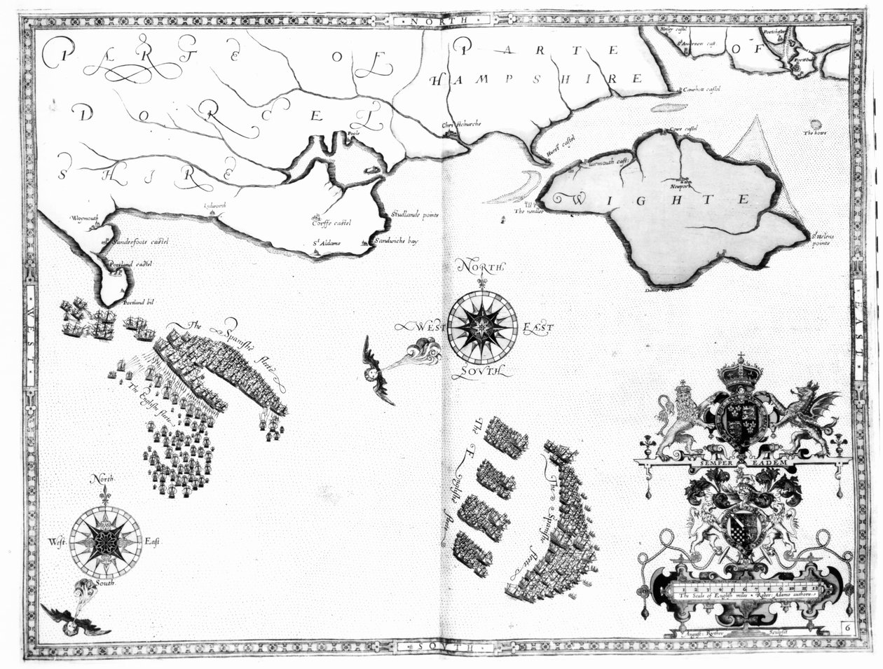 Mapa nr 6 przedstawiająca trasę floty Armady, rytowana przez Augustyna Rythera, 1588 autorstwa Robert Adams