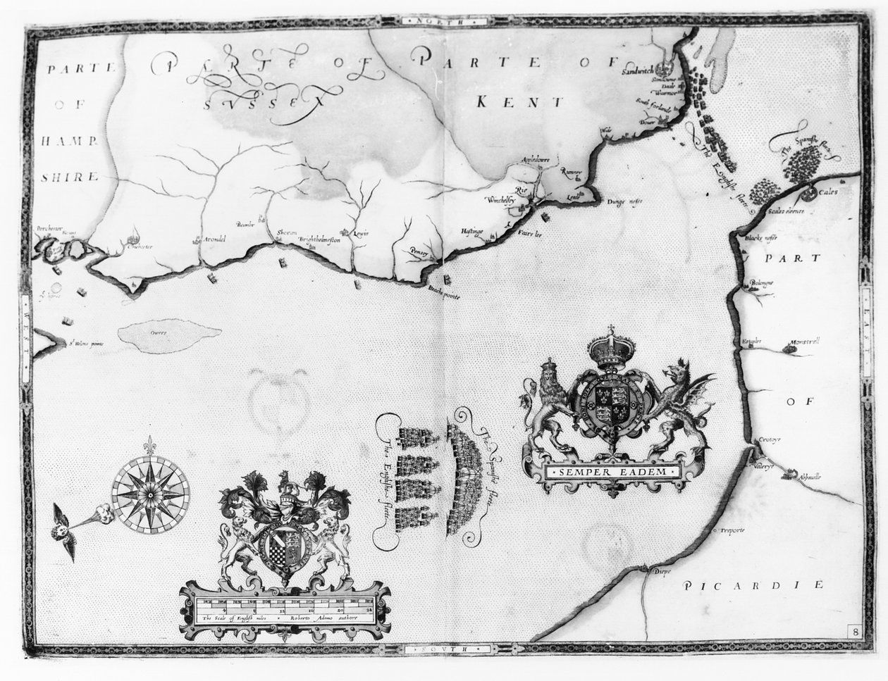 Mapa nr 8 przedstawiająca trasę floty Armady, rytowana przez Augustyna Rythera, 1588 autorstwa Robert Adams