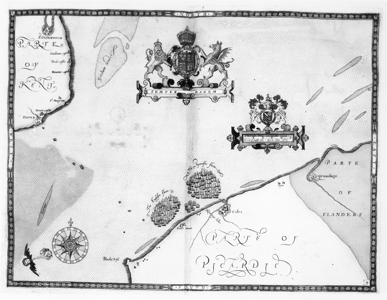Mapa nr 9 przedstawiająca trasę floty Armady, rytowana przez Augustyna Rythera, 1588 autorstwa Robert Adams