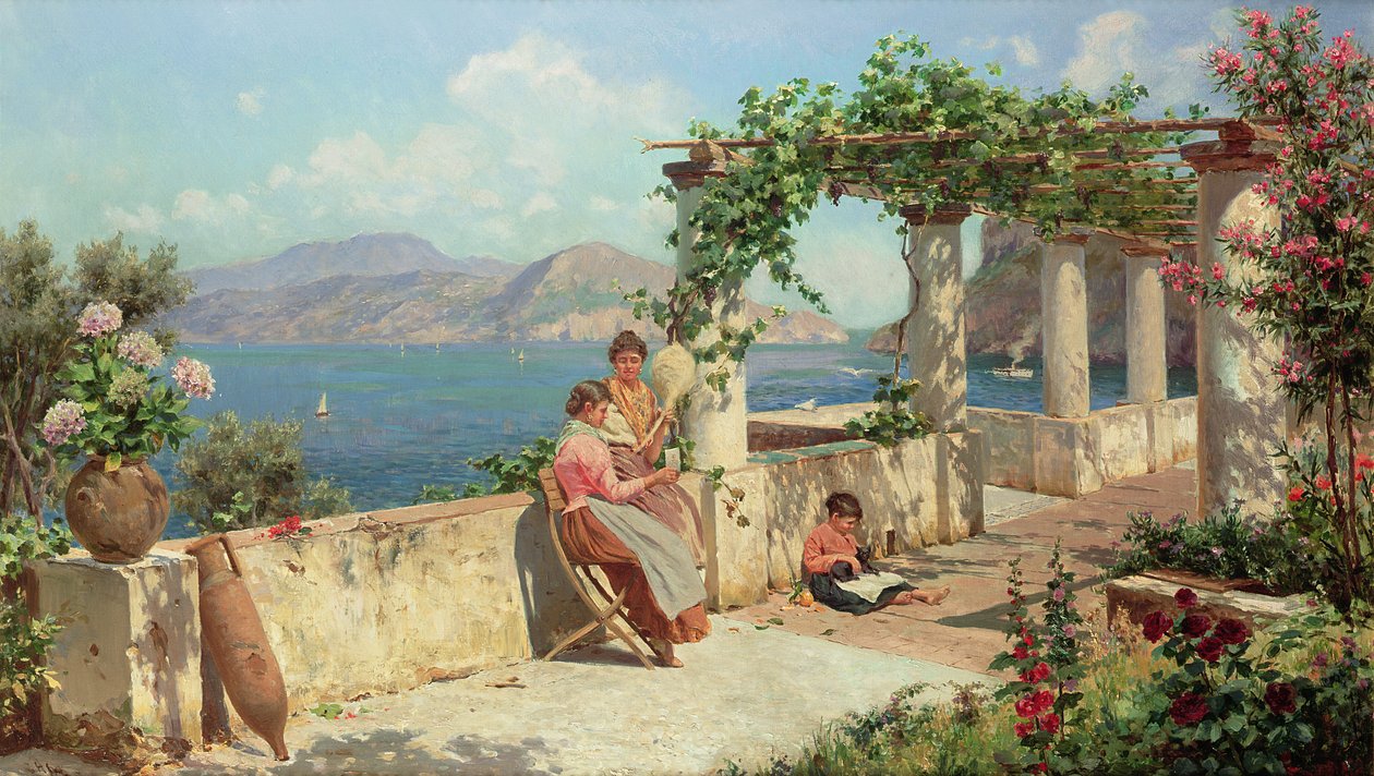 Figury na tarasie w Capri autorstwa Robert Alott