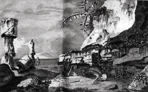 Zabytki na Wyspie Wielkanocnej, z Podróży kapitana Cooka, 1774 autorstwa Robert Benard