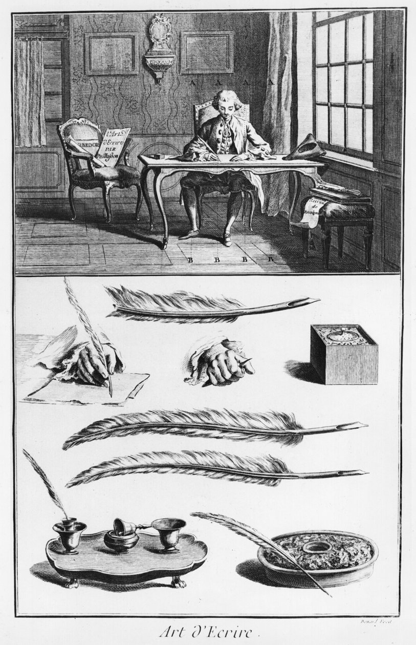 Sztuka pisania, ilustracja z "Encyklopedii" Denisa Diderota (1713-84) 1763 autorstwa Robert Benard