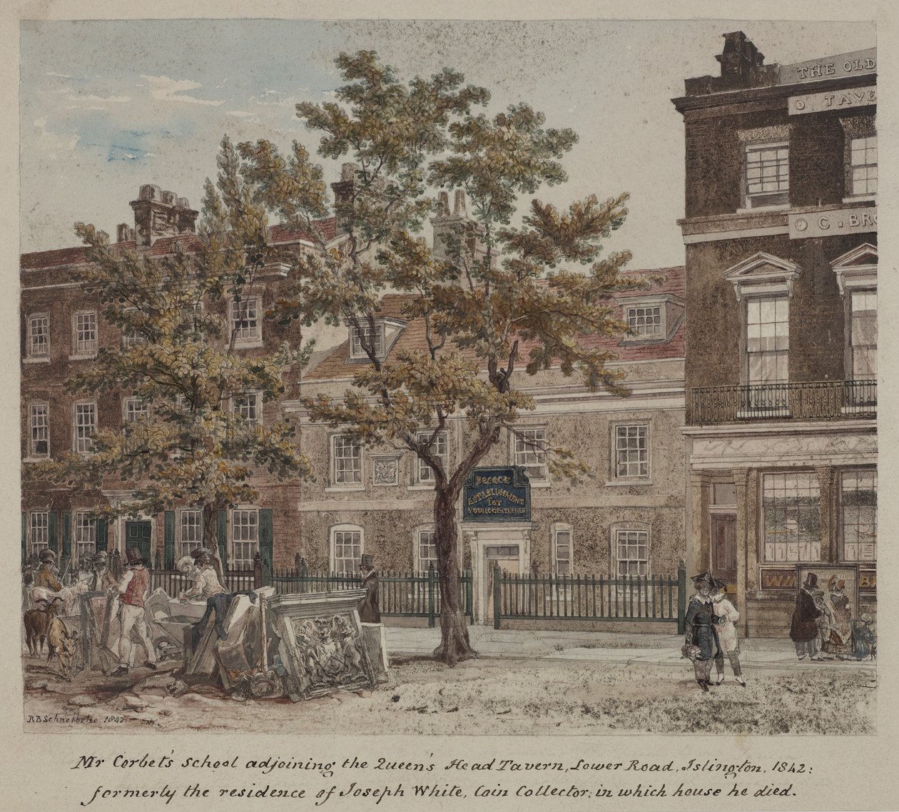 Szkoła Mr Corbets, Lower Road (Essex Road) Islington, 1842 autorstwa Robert Blemell Schnebbelie