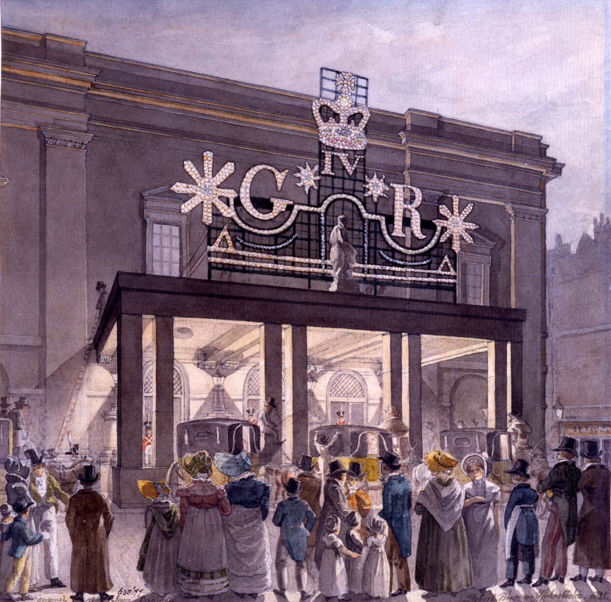 Przed Teatrem Królewskim, Drury Lane, 1821 autorstwa Robert Blemell Schnebbelie