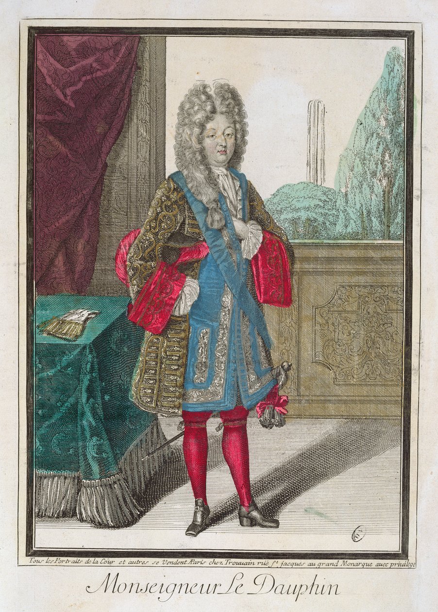Louis de France (1661-1711) Monseigneur le Dauphin (kolorowe grawerowanie) autorstwa Robert Bonnart