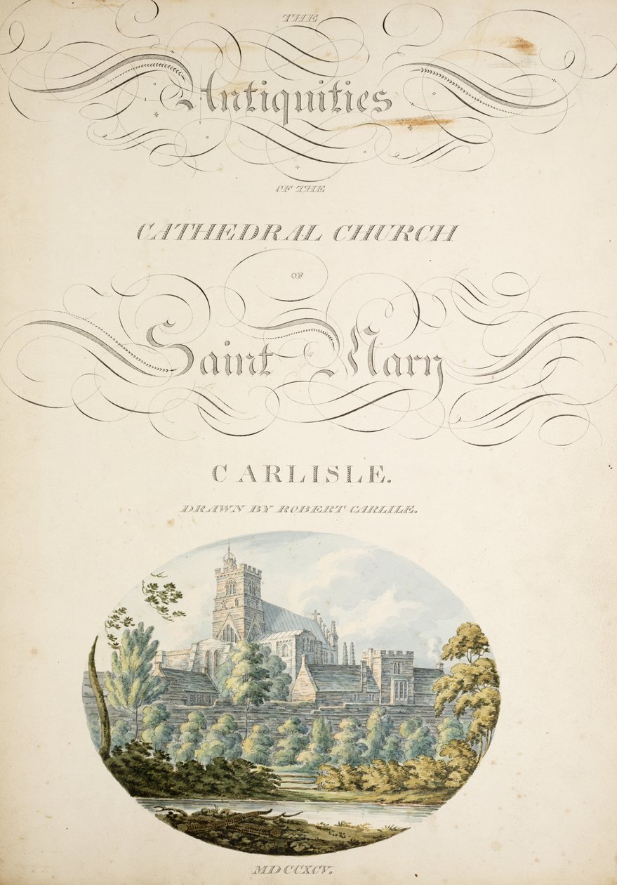 Pani New Coll 380, f1r. Zabytki kościoła katedralnego św. Marii w Carlisle, rys. Robert Carlile, 1795 (rycina i wc na papierze) autorstwa Robert Carlile
