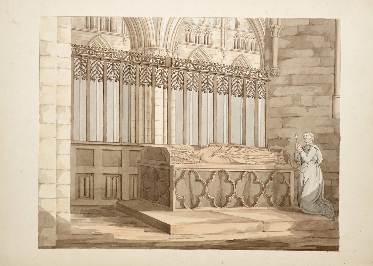 pani New Coll 380, f7r. Starożytności katedry św. Marii w Carlisle, rys. Robert Carlile, 1795 (pióro i atrament i toaleta na papierze) autorstwa Robert Carlile