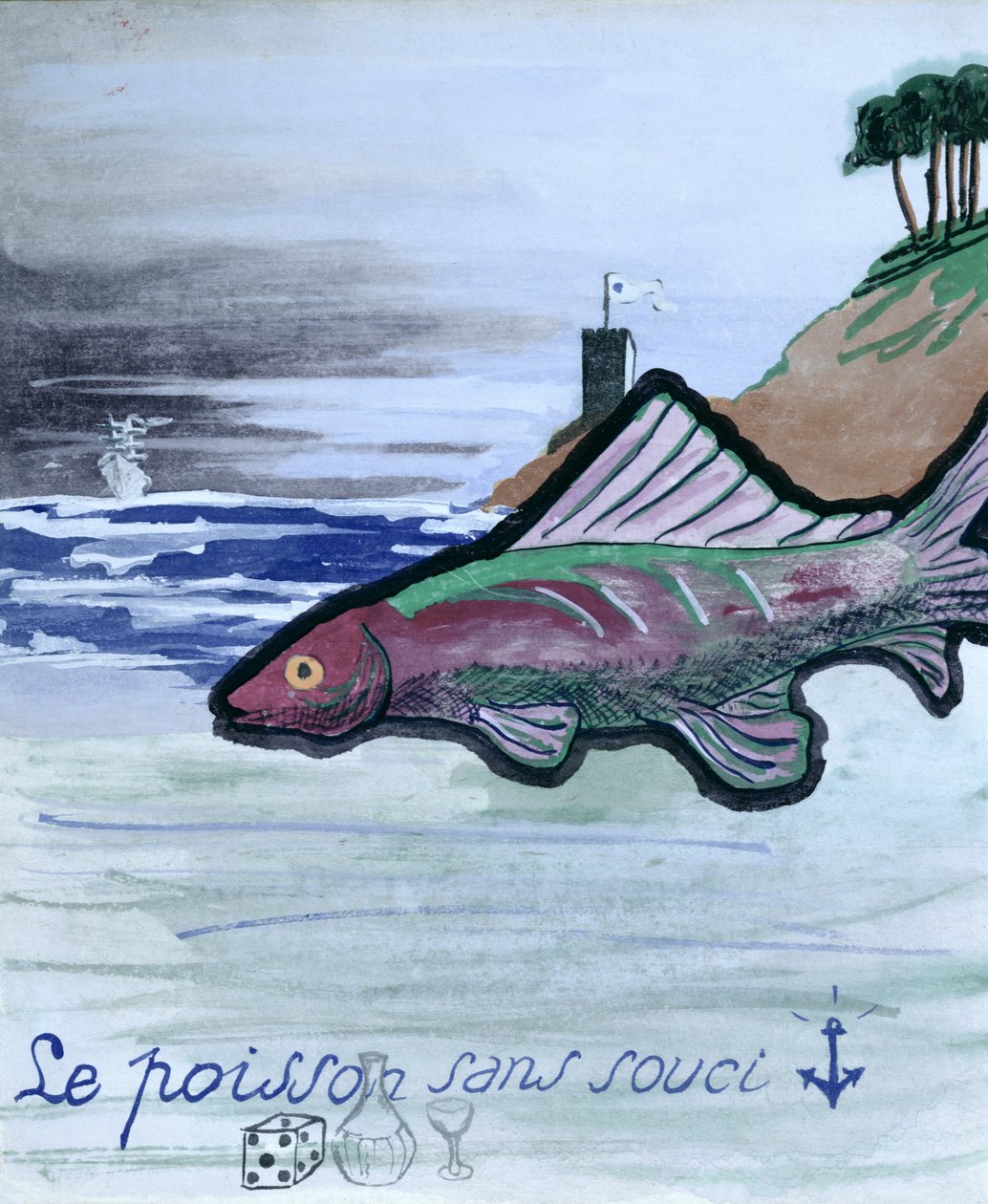Ryba bez zmartwień, ilustracja do odręcznego zbioru wierszy Roberta Desnosa „La Menagerie de Tristan”, 1932 autorstwa Robert Desnos