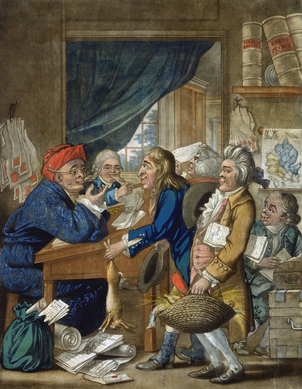 Adwokat Krajowy i jego Klienci, wyd. Bowles und Carver, 1800 (rycina mezzotinta) autorstwa Robert Dighton