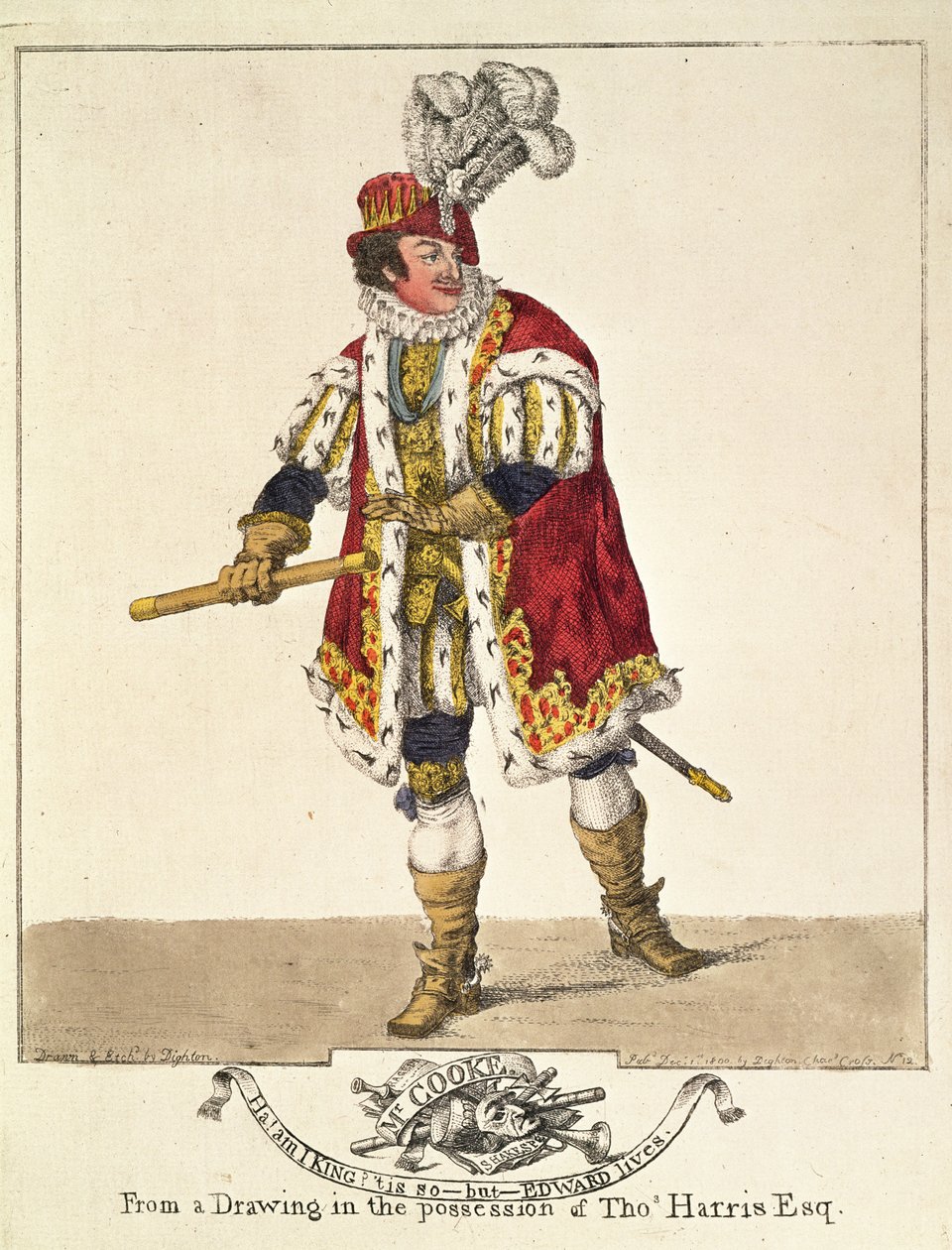 George Frederick Cooke jako Ryszard III, akt IV, scena II, 1800 (akwaforta ręcznie kolorowana) autorstwa Robert Dighton