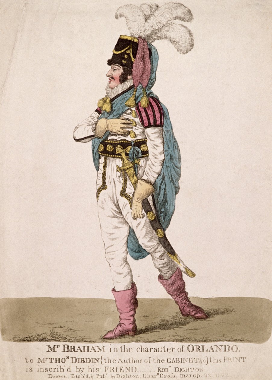 Pan Braham w postaci Orlanda z „Jak wam się podoba” Szekspira, wyd. 1802 autorstwa Robert Dighton