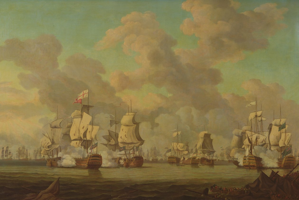 Zwycięstwo Lorda Rodneya nad francuską flotą u wybrzeży Dominiki, 1782 r autorstwa Robert Dodd