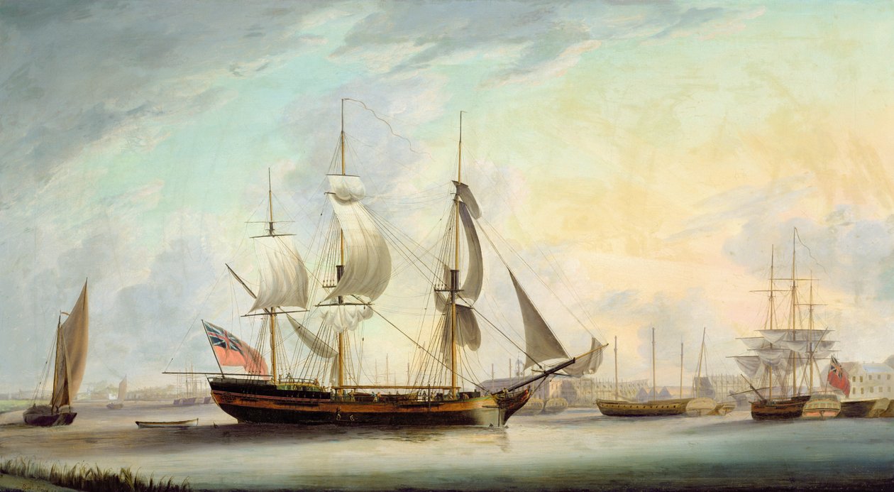Żegluga na Tamizie w Deptford, 1789 r. autorstwa Robert Dodd