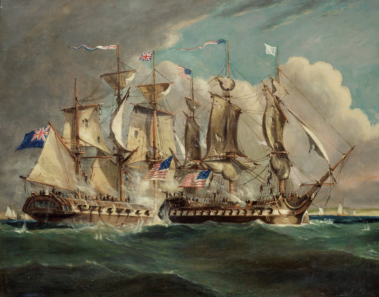 „Chesapeake and Shannon off Boston”, 1 czerwca 1813 r. autorstwa Robert Dodd