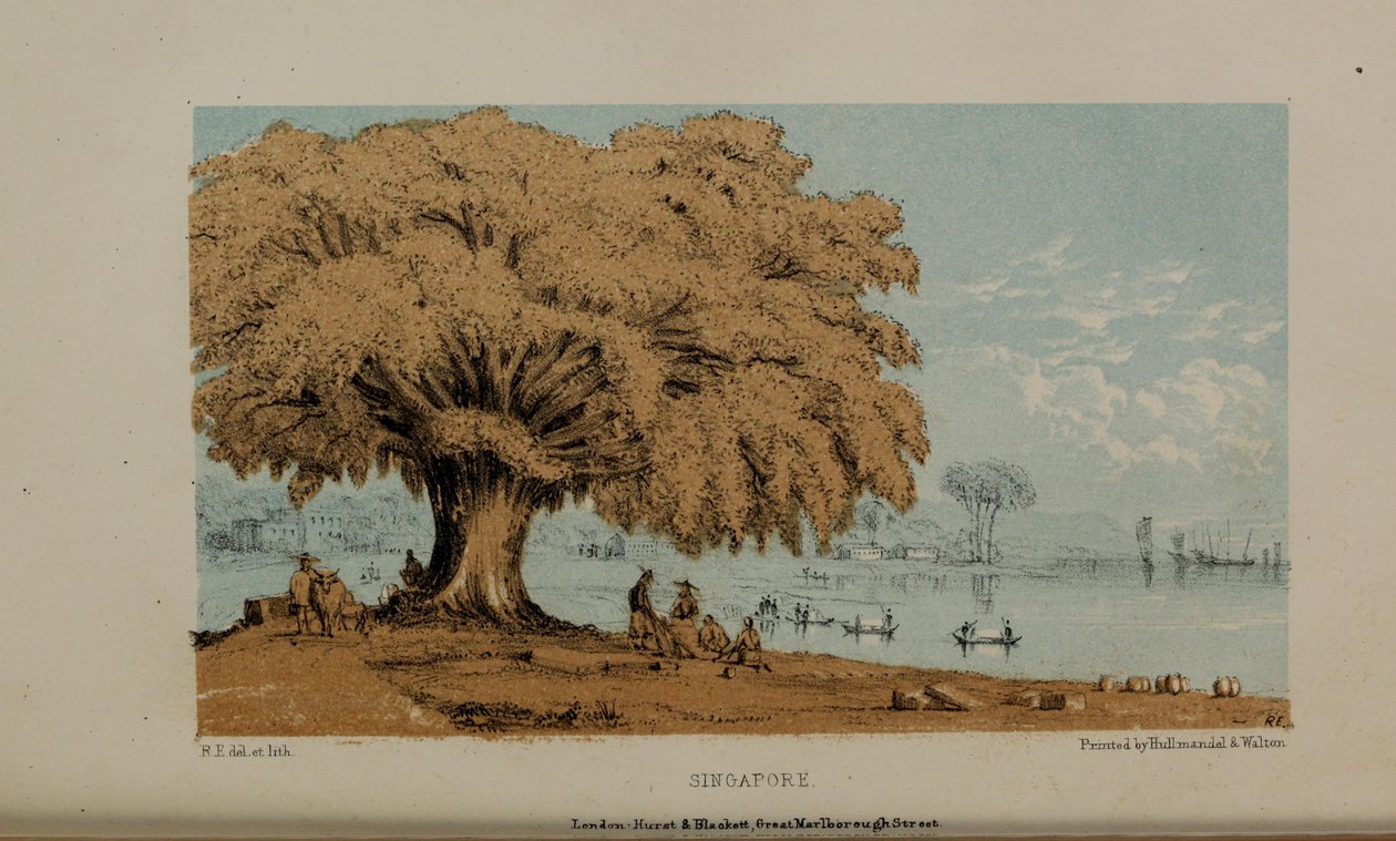 Singapur, akwarela Roberta Elwesa (1819-1878), bogatego młodego brytyjskiego dżentelmena z Norfolk. autorstwa Robert Elwes