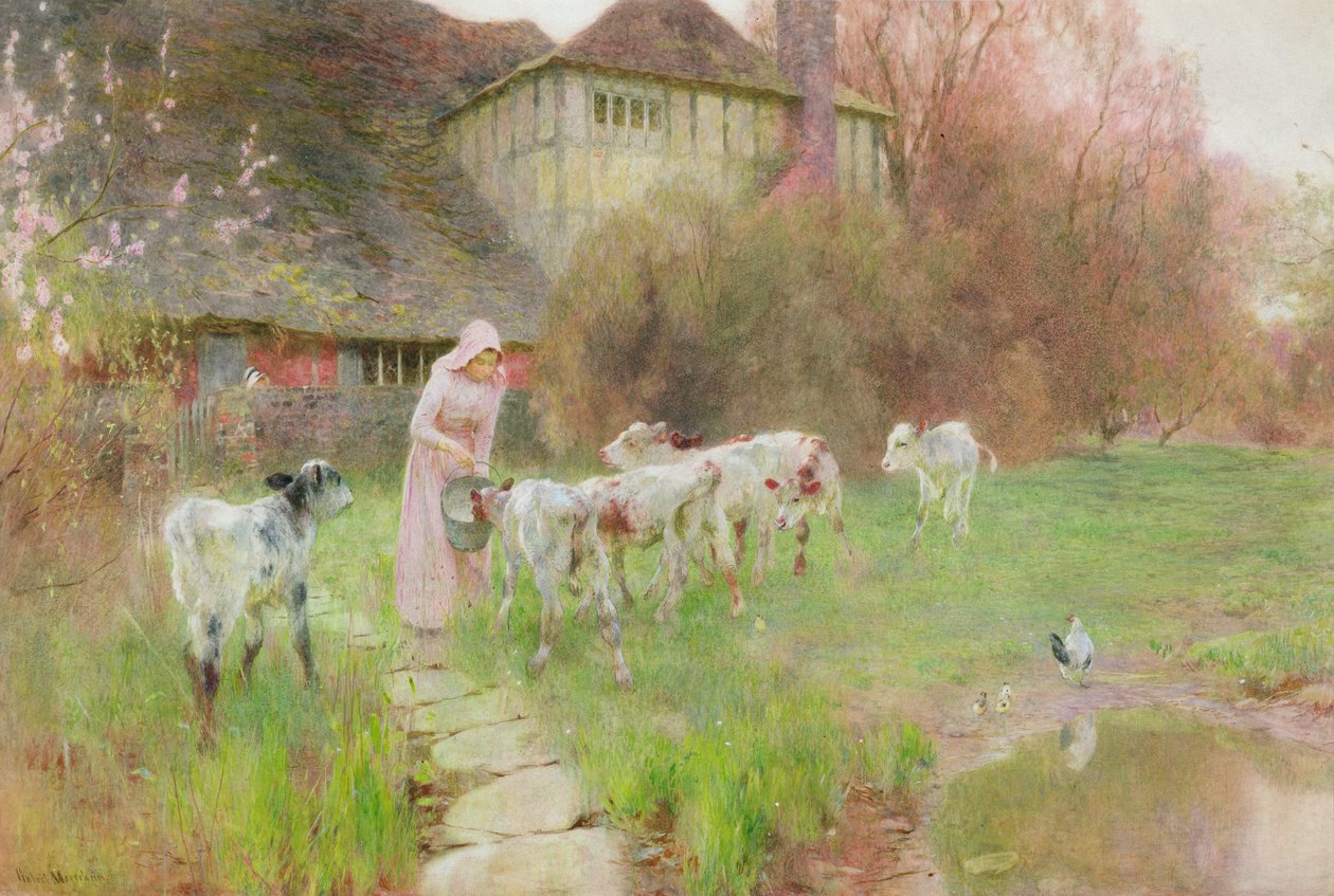 Karmienie cieląt autorstwa Robert Gustav Meyerheim