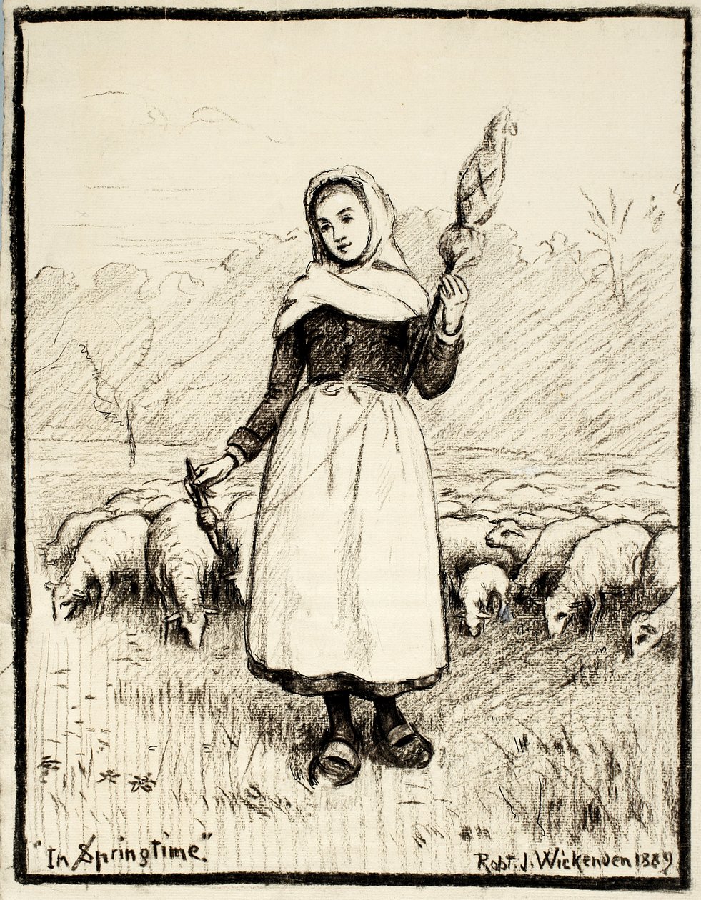 Wiosną, 1889 (węgiel & pióro & atrament z białymi korektami na kremowym papierze) autorstwa Robert J. Wickenden