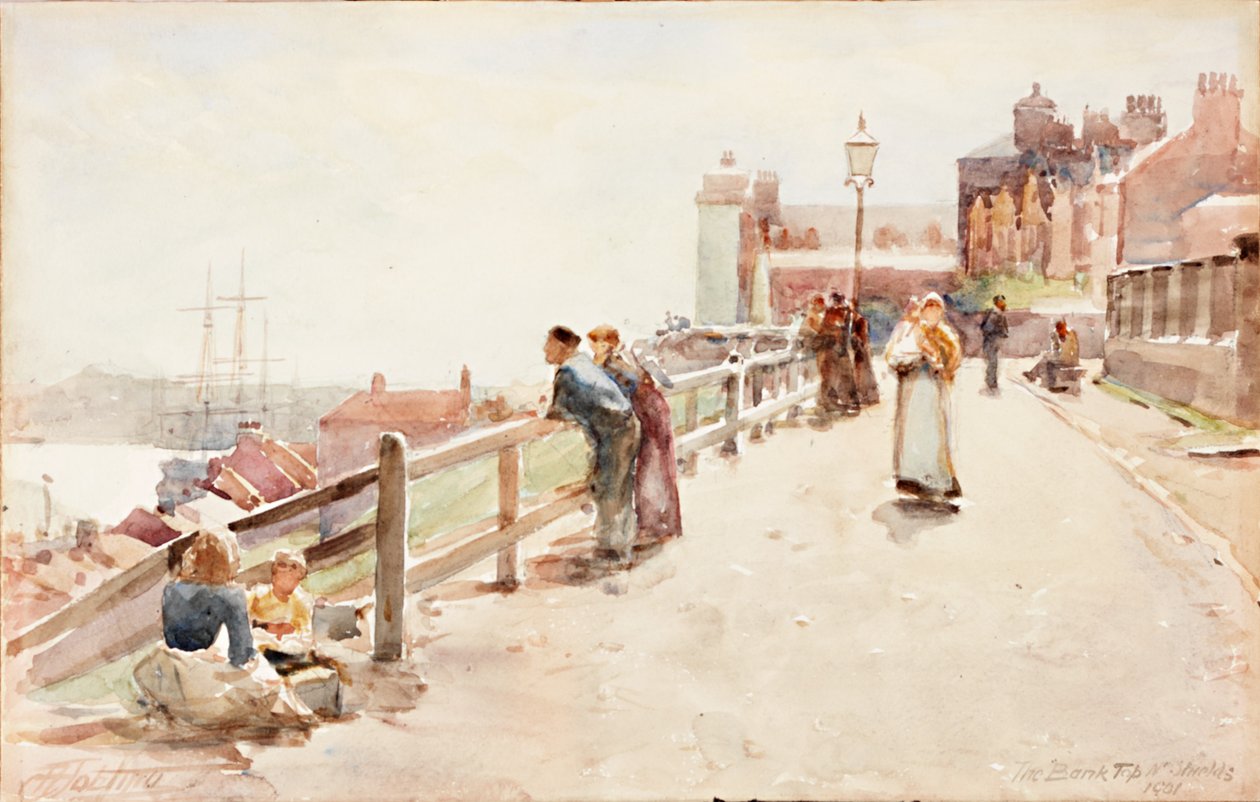 The Bank Top, North Shields 1901 (ołówek i akwarela na karcie) autorstwa Robert Jobling