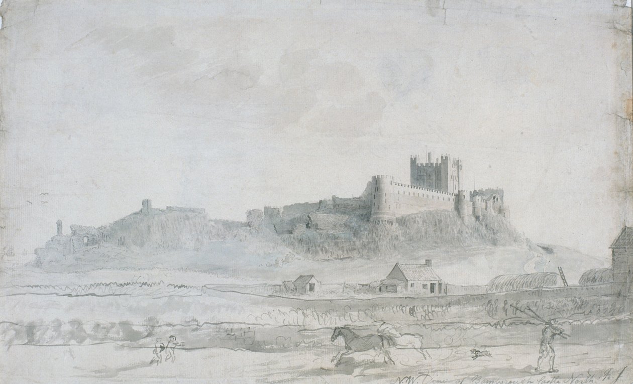 Zamek Bamburgh (atrament i toaleta na papierze) autorstwa Robert Johnson