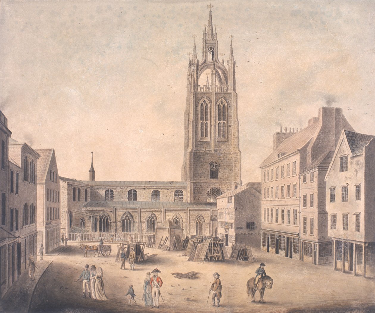 Kościół św. Mikołaja, Newcastle upon Tyne (atrament i toaleta na papierze) autorstwa Robert Johnson