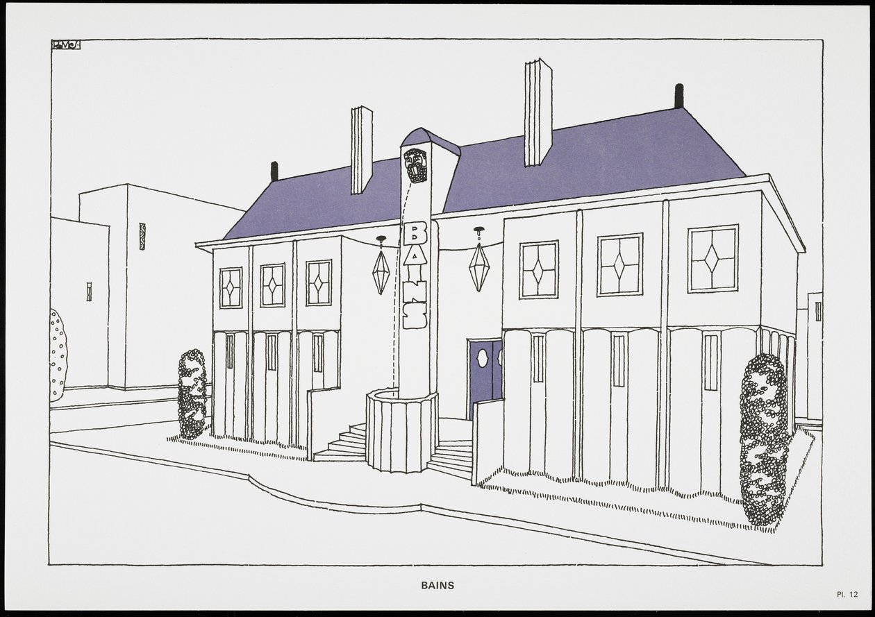 Bains, z Une Cite Moderne, Rysunki Rob Mallet-Stevens Architecte, 1987 (opublikowane) autorstwa Robert Mallet Stevens