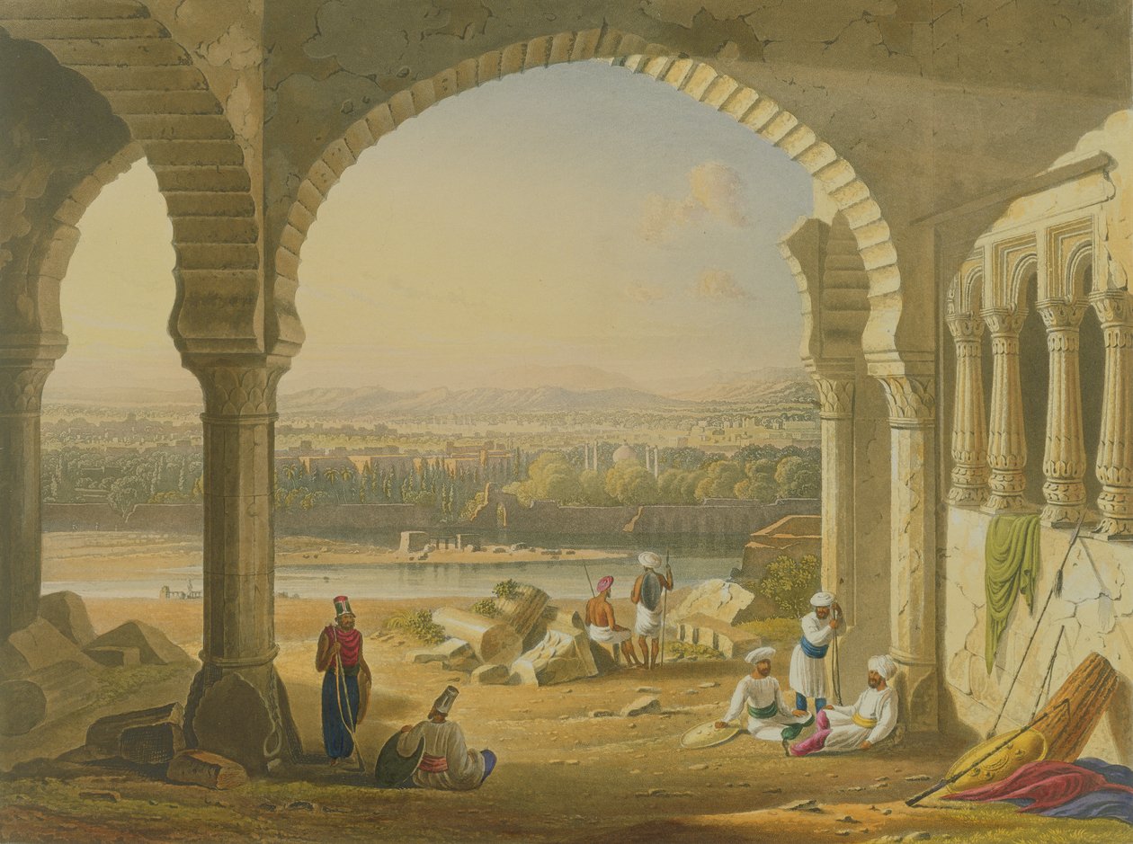 Aurangabad z Ruin Pałacu Aurangzeba, z tomu II „Sceneria, kostiumy i architektura Indii”, narysowany przez Williama Pursera (ok. 1790-1852) i sztychowany przez Thomasa Kearnana (fl.1821-50) i engra autorstwa Robert Melville Grindlay